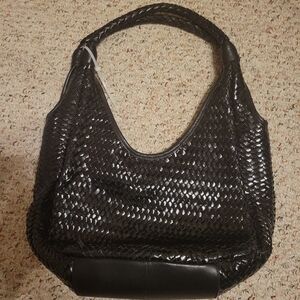 Donald J. Pliner Shiny Black Woven Hobo Bag
